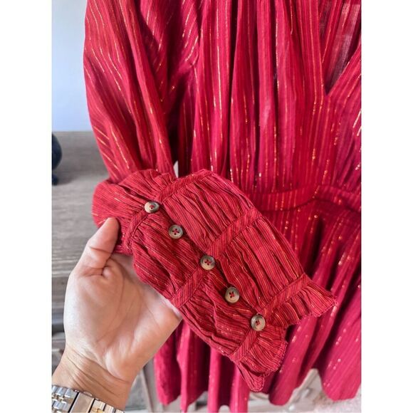 Ulla Johnson Rory Metallic Cotton Long Sleeve Mini Dress Ruby Red Size 4 - Picture 4 of 13